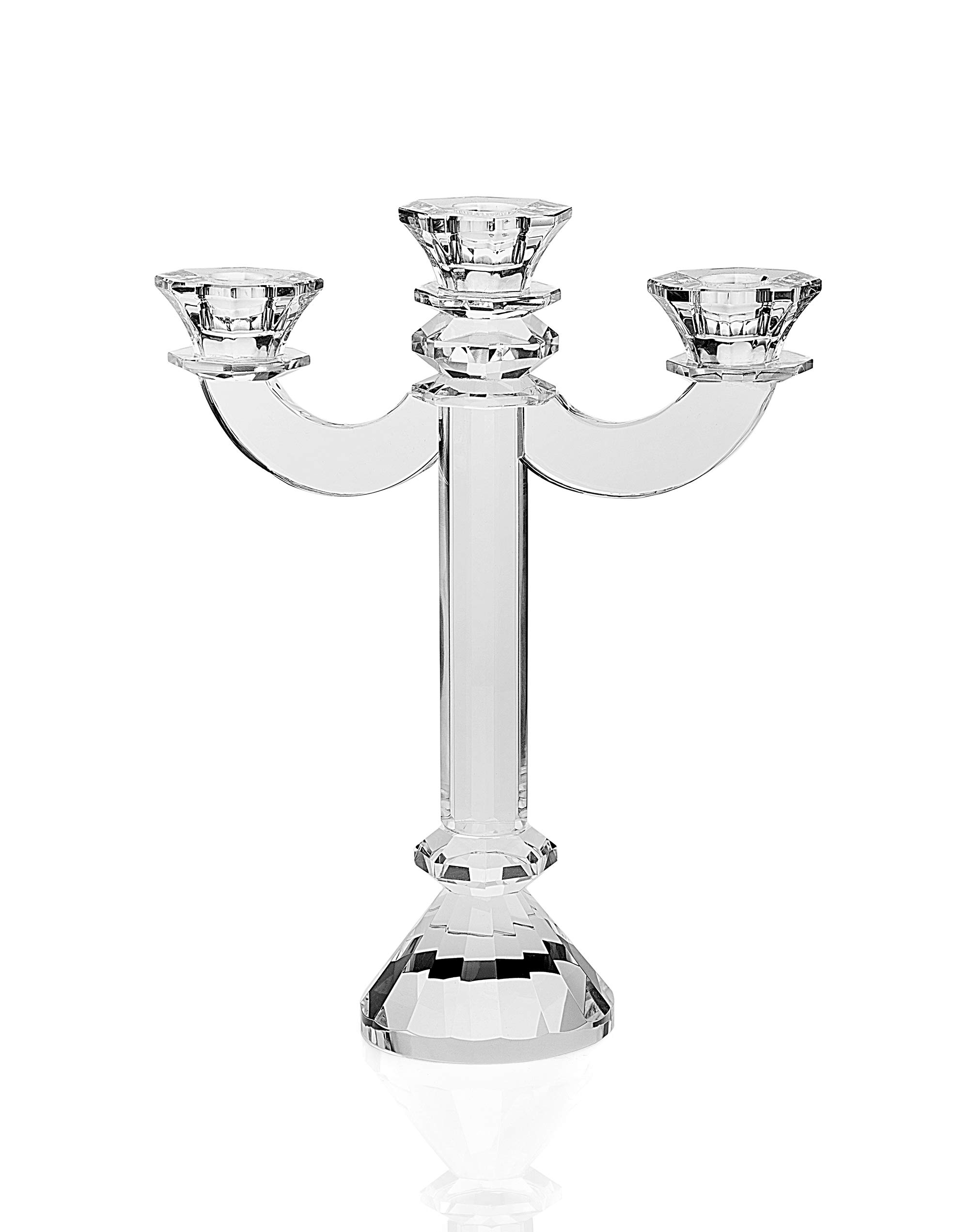 Ricci Argentieri 3-Arm Crystal Candlestick Holder - Elegant Dining Table Centerpiece, Fireplace Mantel Decor - Perfect for Weddings, Anniversaries & Housewarming Gifts - Romantic Dinner, Holiday Decorations & Home Styling