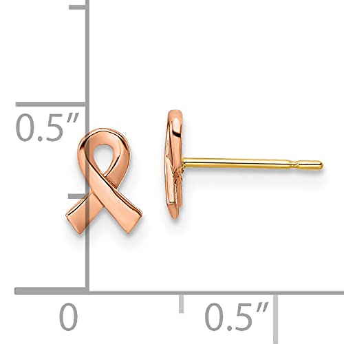 14K Two-Tone Rose & Yellow Gold Awareness Ribbon Post Earrings for Women - 7mm Dainty Studs, Perfect for Breast Cancer Awareness & Everyday Elegant Jewelry