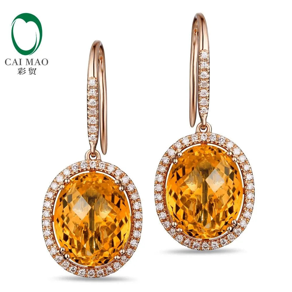 10KT/470 Rose Gold 7.91ct Natural Citrine & 0.36ct Round Cut Diamond Engagement Earrings for Women - Perfect for Weddings, Anniversaries & Special Occasions