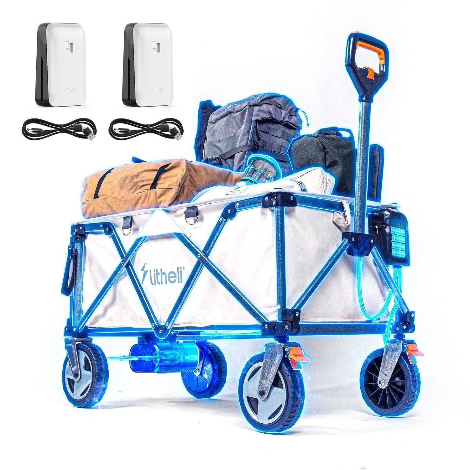 Litheli Electric Foldable Utility Camping Wagon with 2 Batteries - Portable Heavy Duty Cart for Outdoor Camping, Beach, Grocery Shopping & Home Use