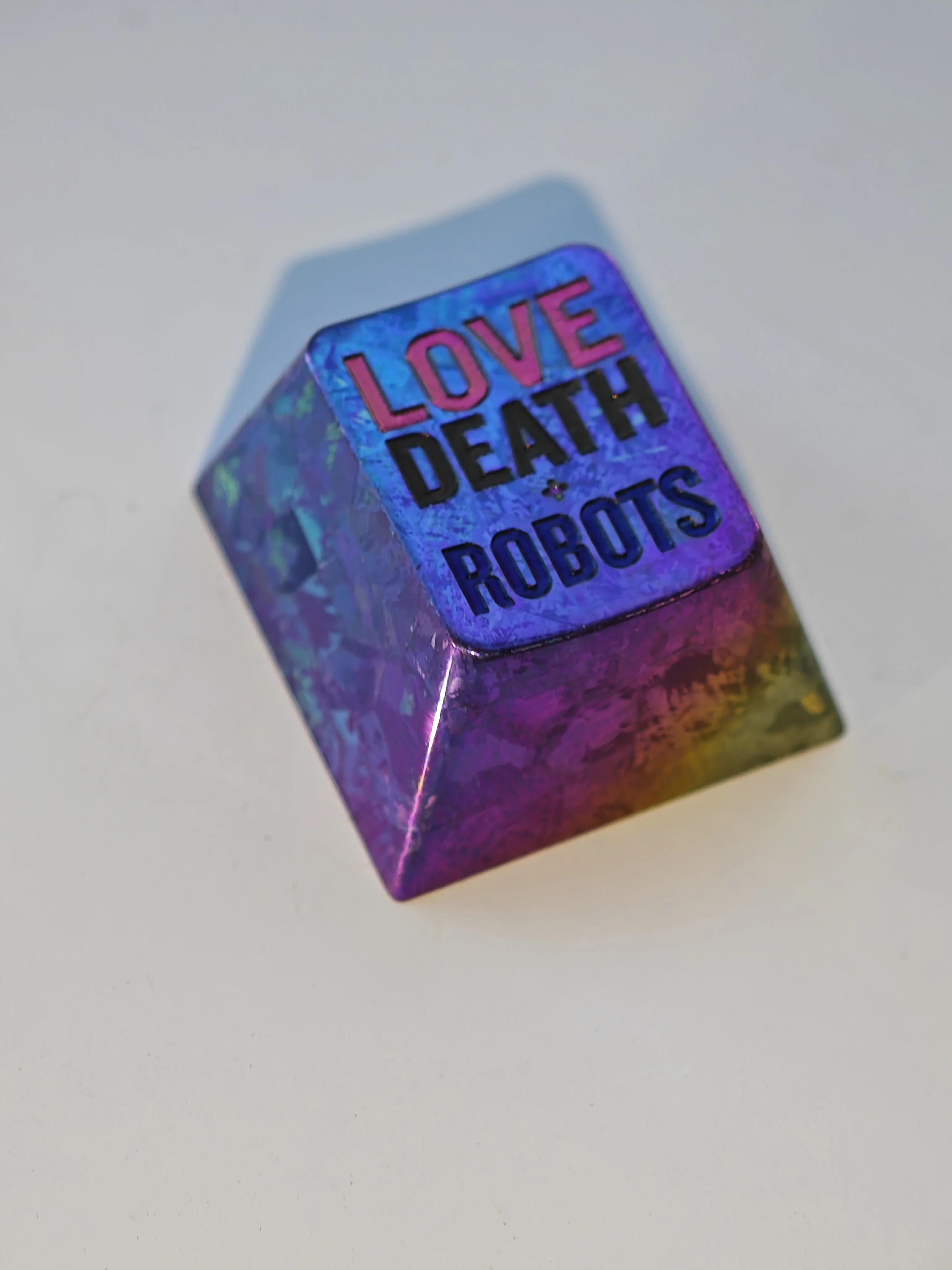 Love, Death & Robots Themed 1.75U/1U Titanium Alloy Engraved Keycaps - Custom Mechanical Keyboard Artisan Keycaps for Gaming & Typing Enthusiasts - Perfect for PC Builds, Gift Giving & Keyboard Customization