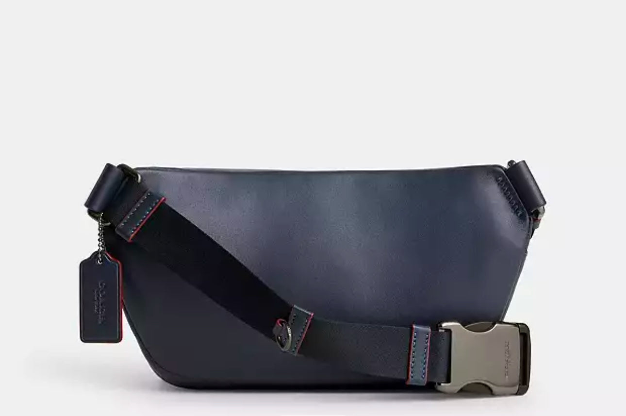 NWT Coach Men’s Elias Belt Bag - Smooth Leather & Signature Denim Crossbody Bag for Men | Stylish Waist Pack for Travel, Gym & Everyday Use
