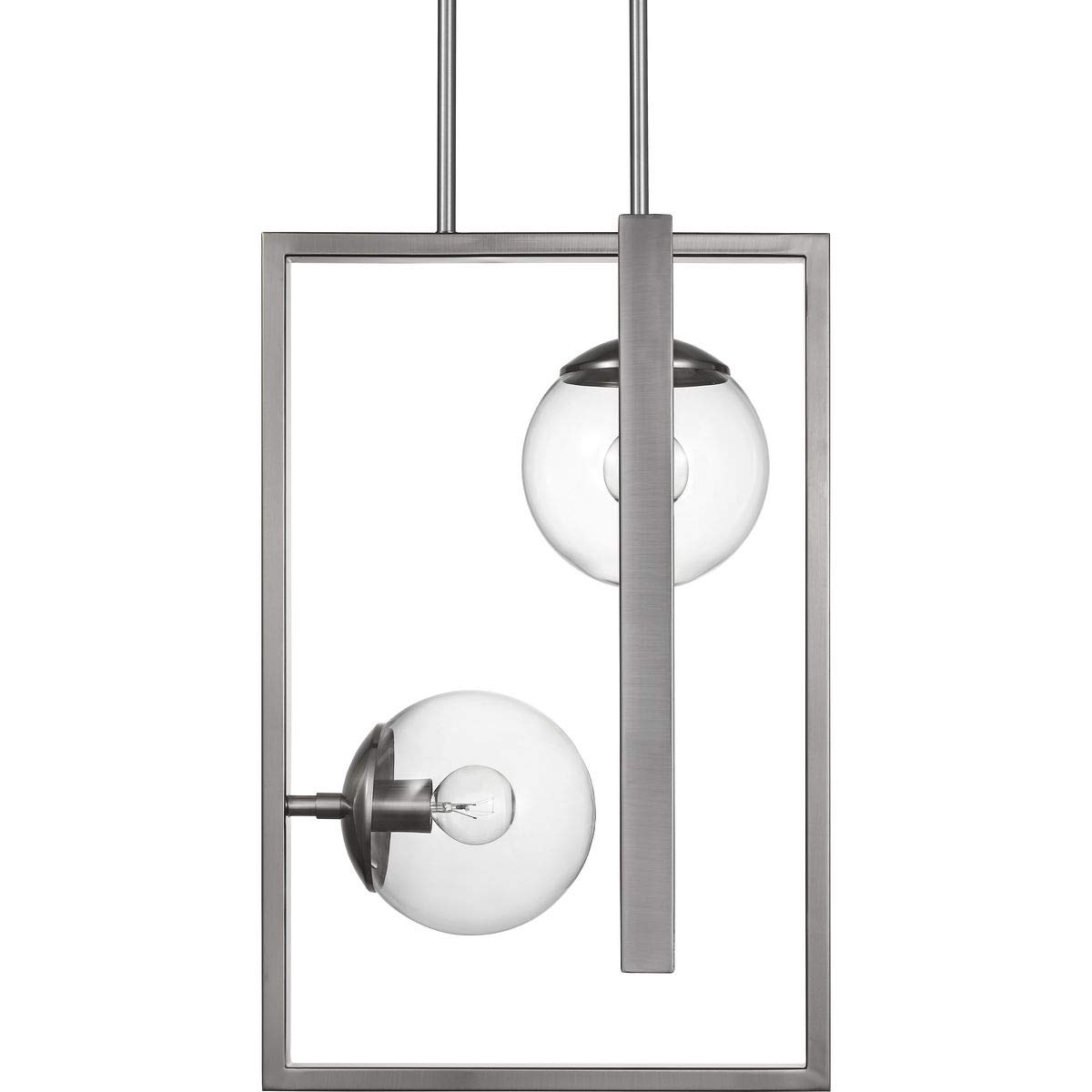 Atwell Collection 2-Light Clear Glass Modern Pendant Light Fixture in Brushed Nickel Finish - Perfect for Kitchen Island, Dining Room, and Entryway Lighting