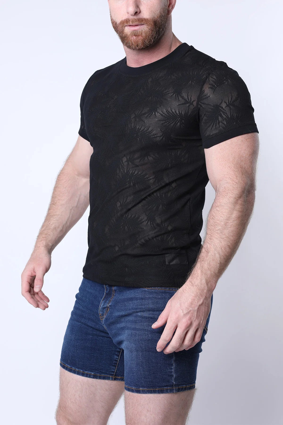 Timoteo Amalfi Black Mesh T-Shirt for Men - Breathable & Stylish Casual Wear for Summer, Gym, and Outdoor Activities