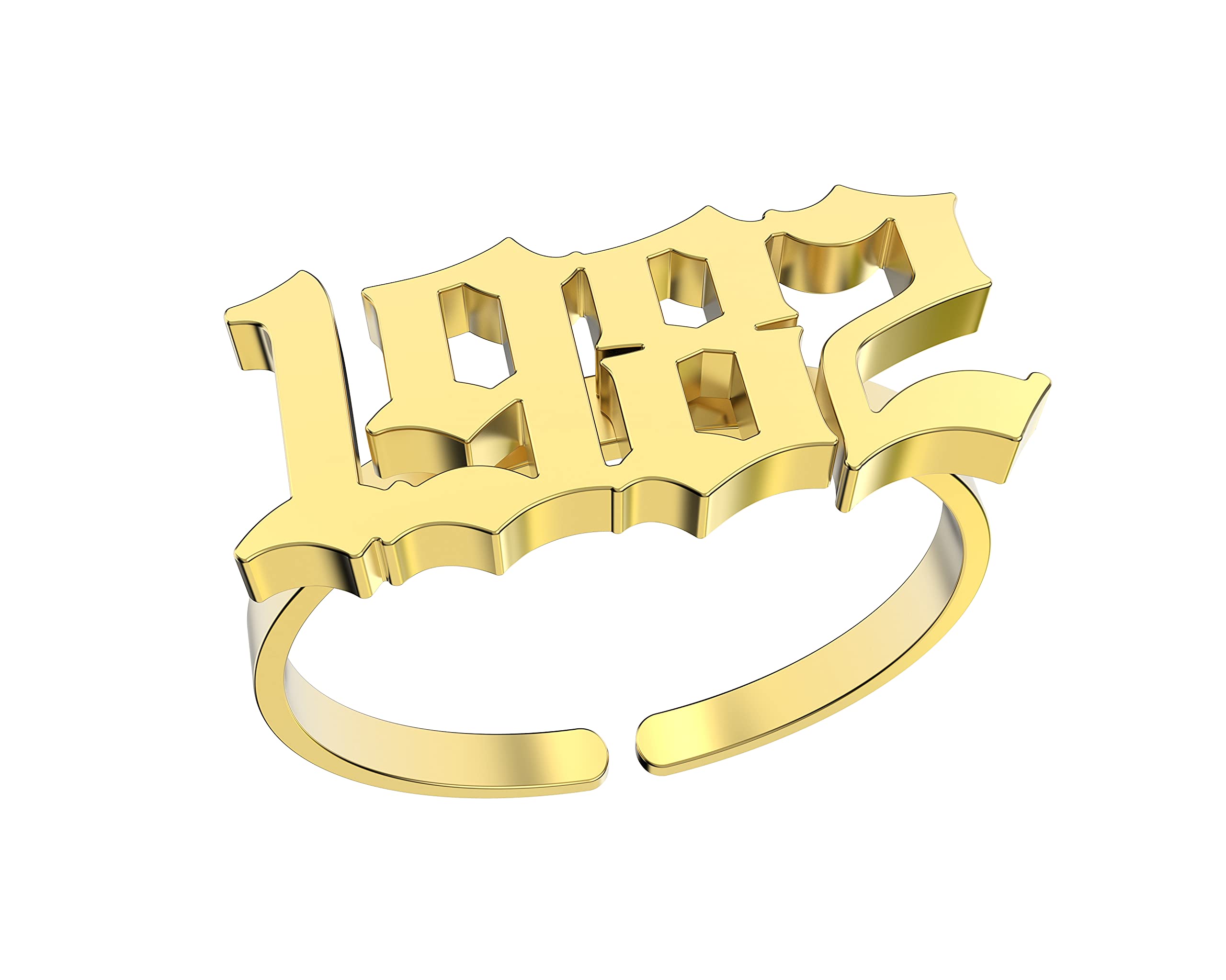 Haobase Stainless Steel Birth Year Rings for Women & Men - Adjustable Wedding Band Jewelry in Gold - Perfect for Anniversaries, Engagements & Gifts