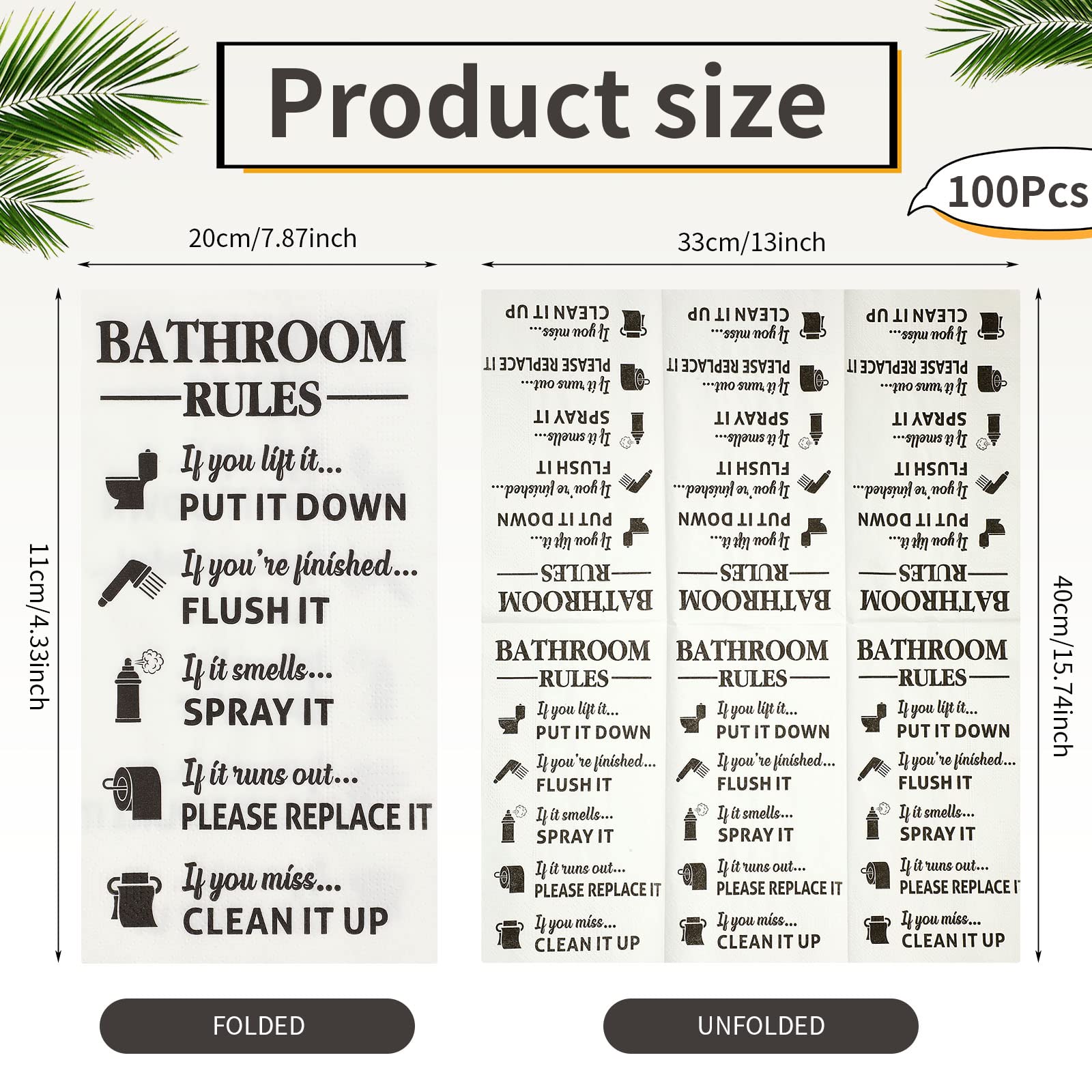 Funrous 100-Pack Disposable Paper Hand Towels - Premium Bathroom Guest Napkins for Weddings, Birthday Parties & Baby Showers | Decorative Toilet Rules Towels for Home & Event Decor