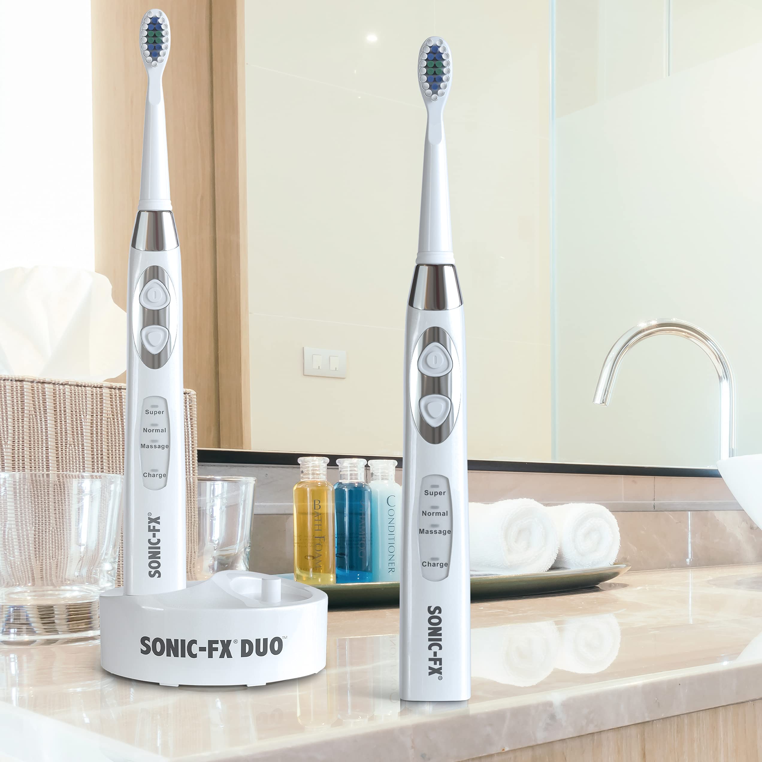Rechargeable Electric Toothbrush Set for Adults & Kids - 14 Brush Heads, 3 Cleaning Modes, Smart Timer, Charging Dock - Dual Handle Toothbrush for Family Oral Care - Perfect for Travel & Home Use (White)