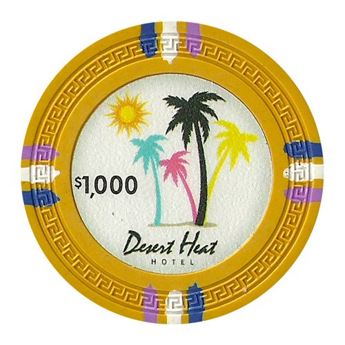 50 Desert Heat 14g Clay Poker Chips Set - Premium Casino Style Poker Chips for Texas Hold'em, Blackjack & Home Game Nights