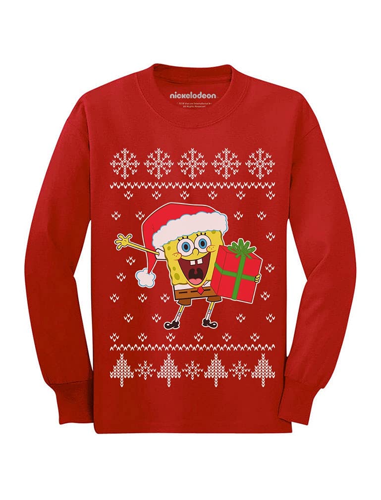 Tstars Spongebob Santa Ugly Christmas Sweater - Festive Long Sleeve T-Shirt for Toddlers & Kids | Perfect for Holiday Parties & Family Photos