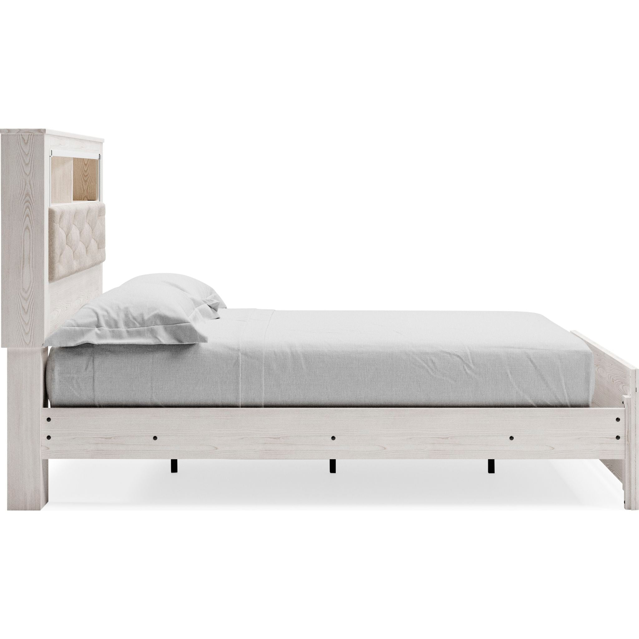Altyra Modern Bookcase Platform Bed with Storage - Wooden Bookshelf Headboard & Underbed Storage - Perfect for Small Bedrooms, Studio Apartments & Dorm Rooms