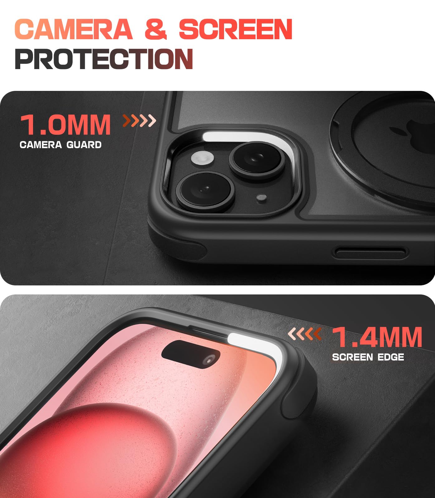Premium Magnetic iPhone 15 Case with Stand - Military-Grade Protection, Crystal Clear Back, MagSafe Compatible, Anti-Yellowing & Scratch-Resistant Design - Perfect for Work, Travel & Everyday Use (Black)