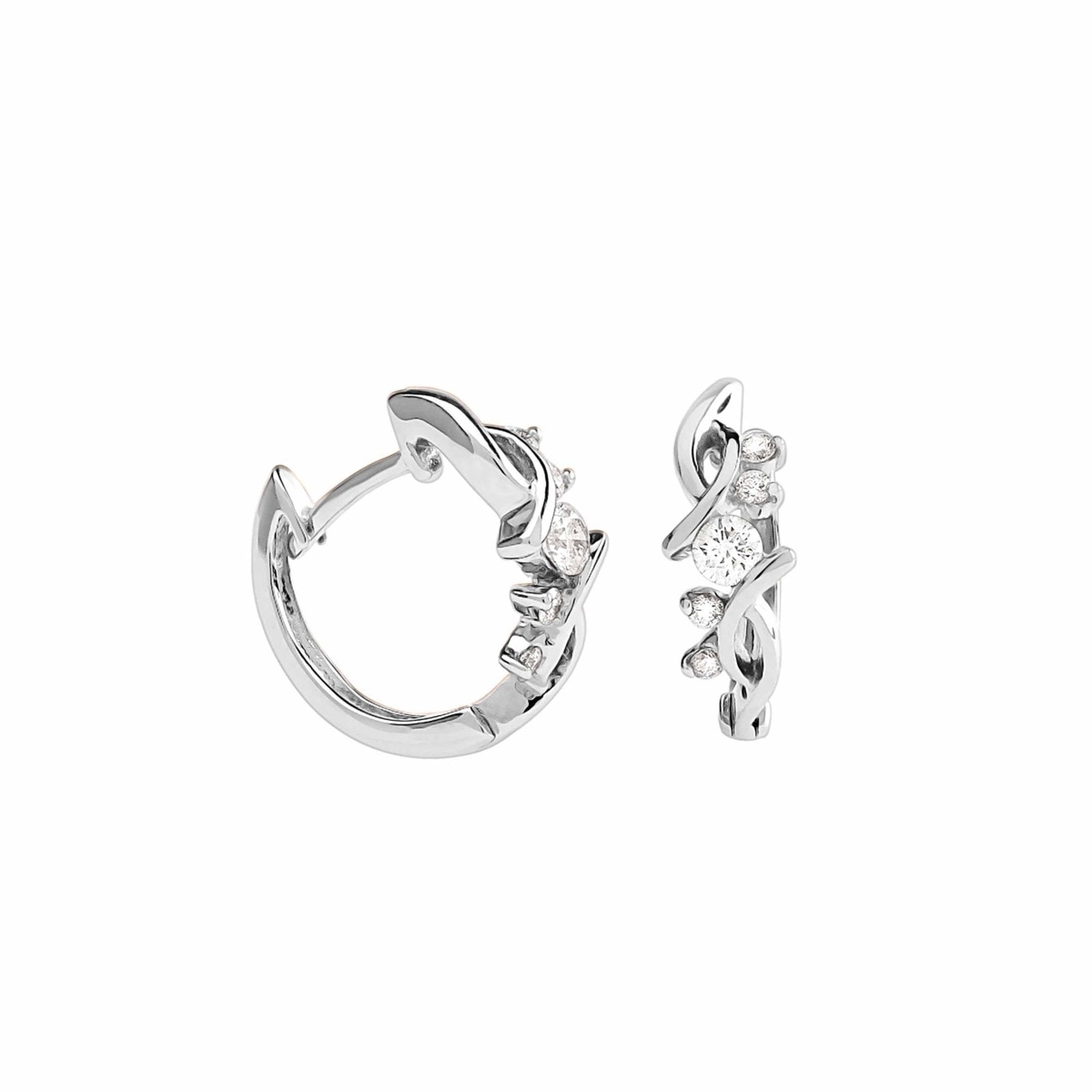 14k White Gold Diamond Filigree Huggie Hoop Earrings for Women - Elegant Everyday & Special Occasion Jewelry Gift