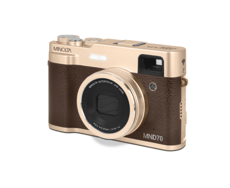 MINOLTA MND70 Retro 48MP Autofocus Camera - 5K Ultra HD Dual Lens with WiFi (Gold/Brown) - Perfect for Travel Photography & Vlogging