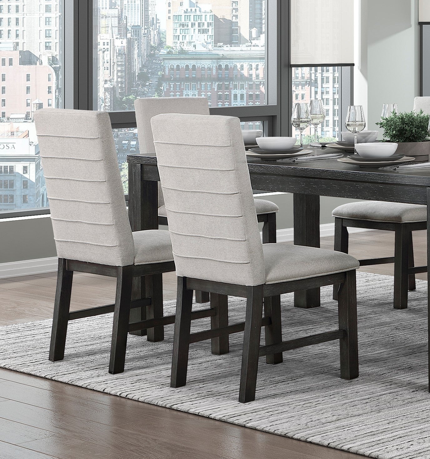 2-Piece Gray Upholstered Dining Chairs Set with Stylish Back & Antique Black Wooden Frame - Perfect for Kitchen, Dining Room, and Breakfast Nook