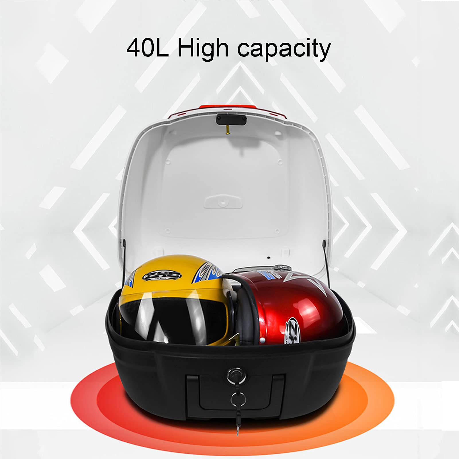 JKGHK 40L Motorcycle Top Box - Universal Quick-Release Helmet Storage Case for Scooters & Mopeds - Waterproof Touring Trunk with Mounting Hardware - Perfect for Commuting, Road Trips & Adventure Riding