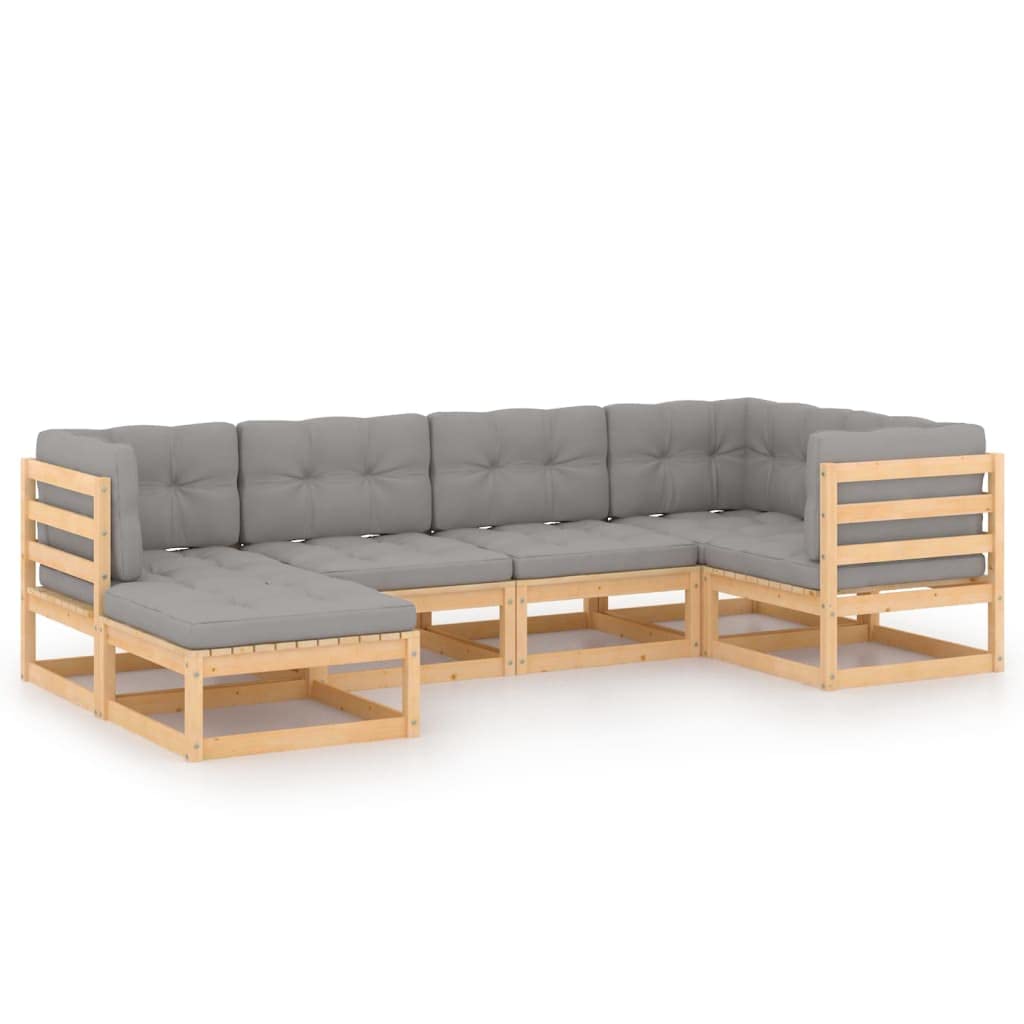 vidaXL 6-Piece Patio Furniture Set - Outdoor Sectional Sofa with Ottoman, Backyard Conversation Set with Cushions - Solid Pine Wood for Garden, Poolside & Deck Relaxation