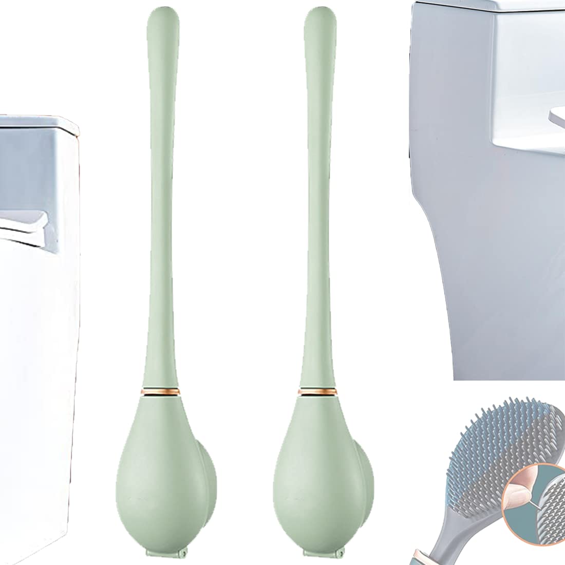2022 Homemod Toilet Brush Set - 2 Pack Green Wall Mounted Silicone Toilet Brush with Long Handle, Quick Drying & Punch-Free Design for Bathroom Cleaning - Perfect for Modern Homes, Apartments & RVs