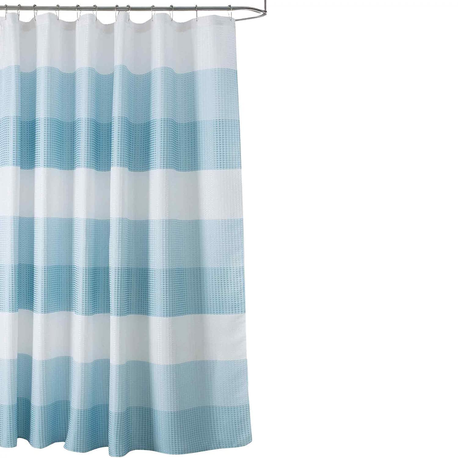 Stylish Blue Waffle Jacquard Shower Curtain - Waterproof Bathroom Decor for Modern Homes & Spa-Like Retreats