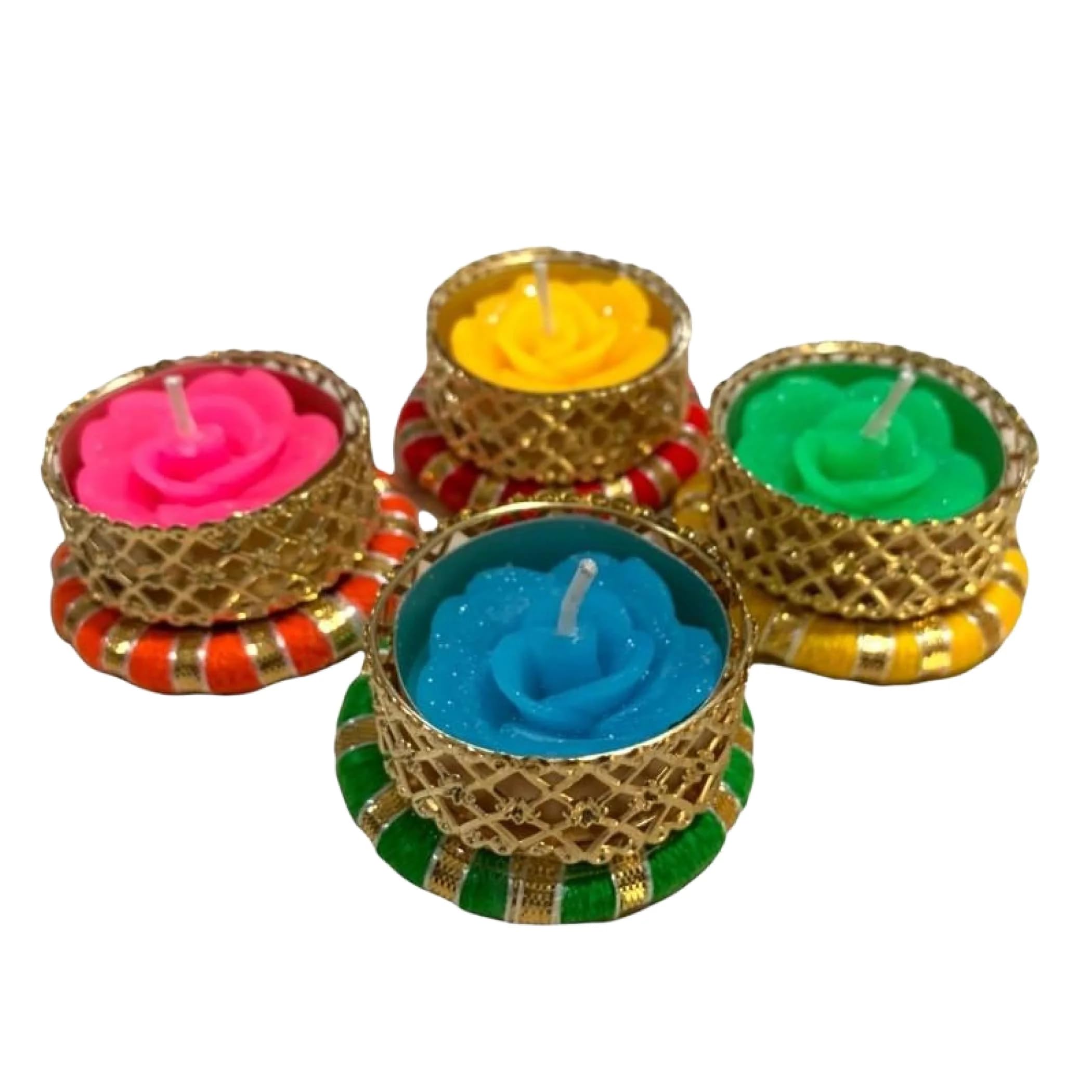 LOVENSPIRE 8-Piece Round Tealight Candle Holders - Decorative Votive Diya for Home, Wedding, Christmas & Indian Festival Decor - Boho Style Lighting Accessories for Pooja, Table Centerpieces & Romantic Ambiance