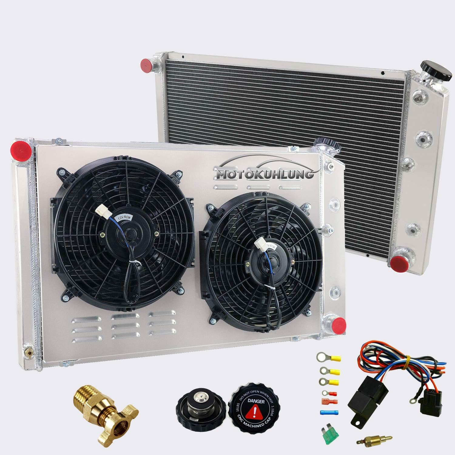 Aluminum Radiator Fan Shroud with Relay Kit - Compatible with Chevy GMC Camaro Monte Carlo G-Body 1970-1981 (3 Row Cooling System) - Perfect for Engine Cooling & Performance Upgrades
