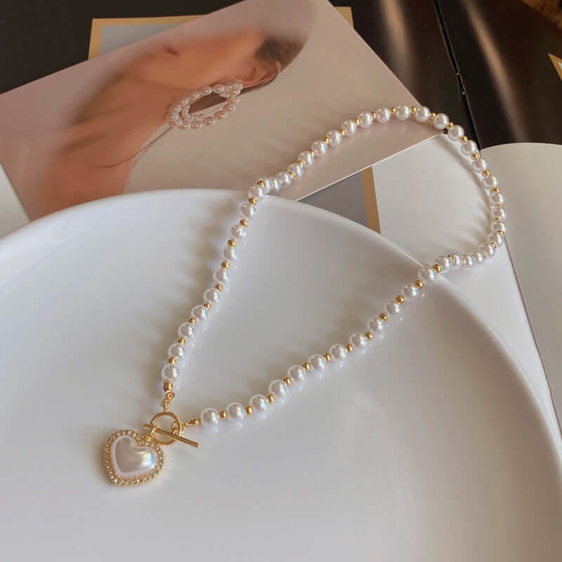 Elegant Heart Charm Pearl Beaded OT Necklace for Women | HN2013 | Perfect Gift for Valentine's Day, Anniversary & Special Occasions