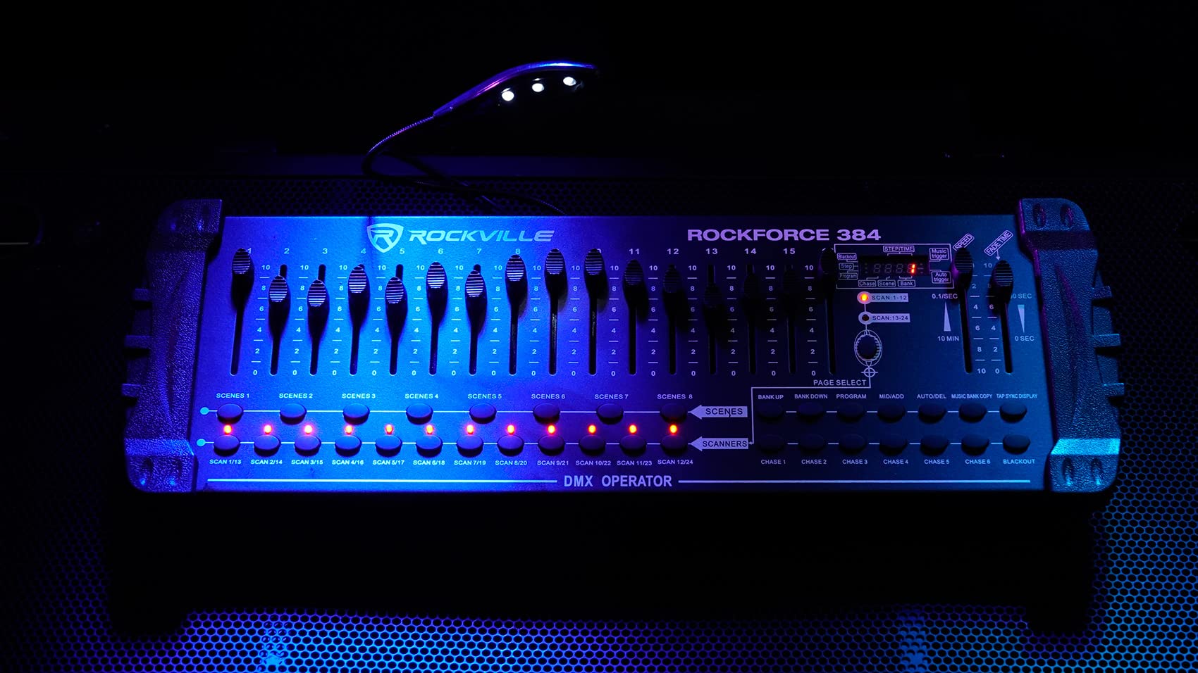 Rockville 384-Channel DMX Lighting Controller with Wireless Transmitter & Receiver + 16 PAR Lights – Professional Stage Lighting Setup for DJ, Concert, Theater, and Event Production