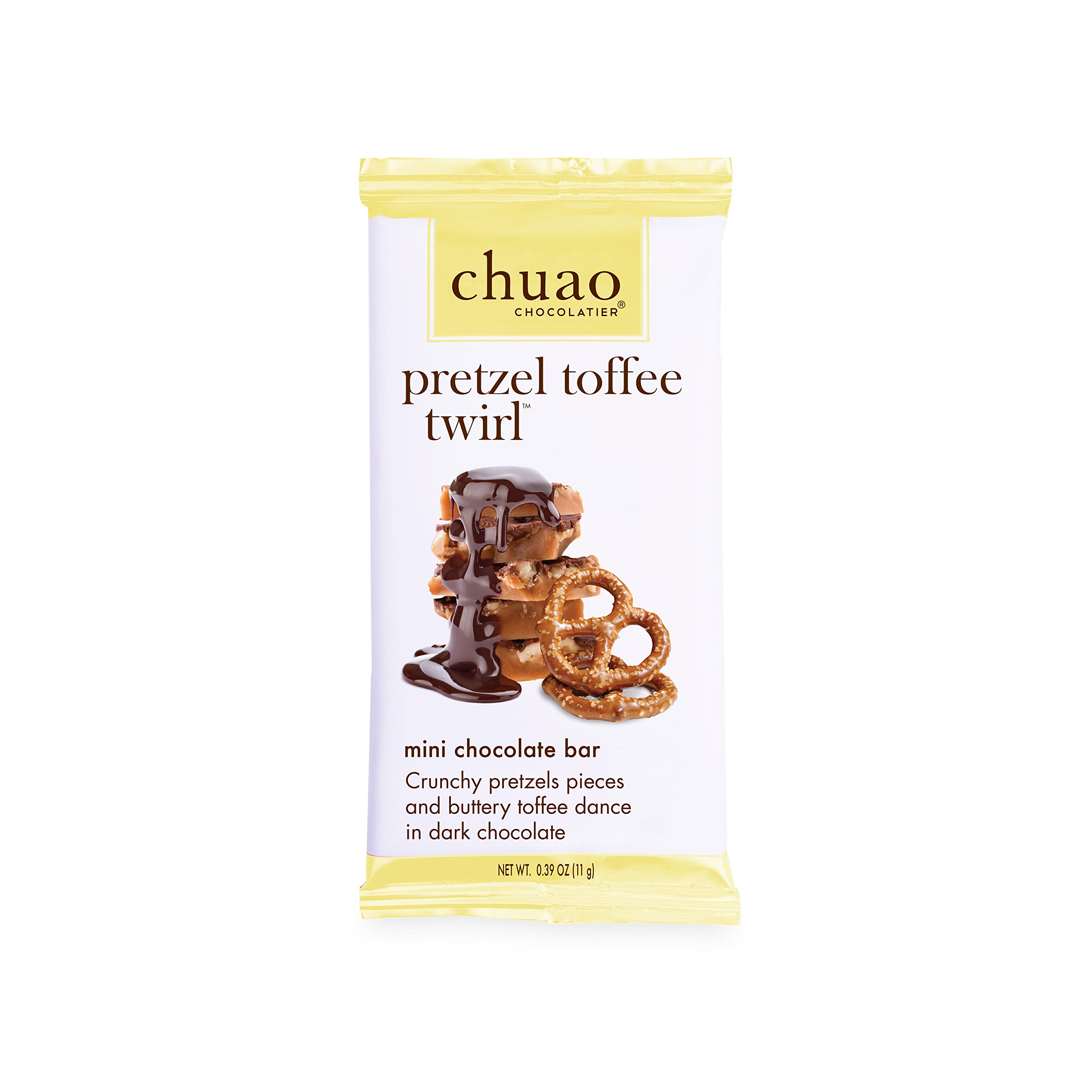 Chuao Chocolatier Pretzel Toffee Twirl Gourmet Dark Chocolate Mini Bars 100-Pack (0.39 oz Each) | Perfect for Gift Baskets, Birthdays, Thank You Gifts & Care Packages | Indulgent Snack for Parties, Office Treats & Holiday Celebrations