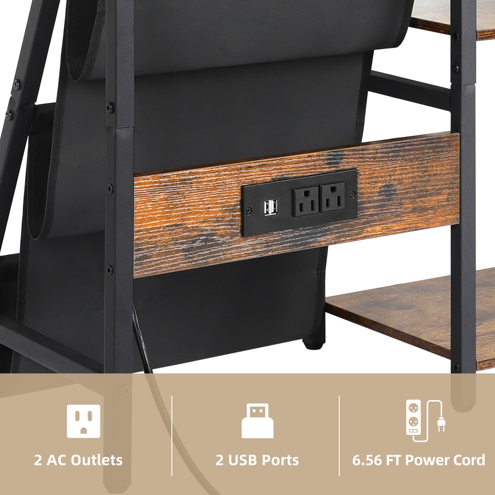 Bikoney 3-Tier Vinyl Record Player Stand with Power Outlet - Turntable Storage Cabinet Holds 200+ Albums, Vinyl Record Shelf & Holder for Living Room, Bedroom & Home Theater