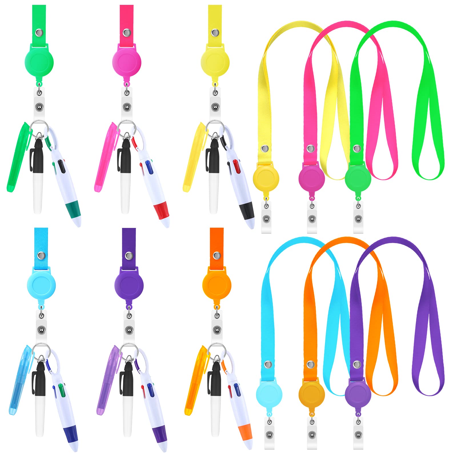 Nurse Pen Set - 6 Ball Pens, Highlighters & Markers with Lanyards for Medical Professionals