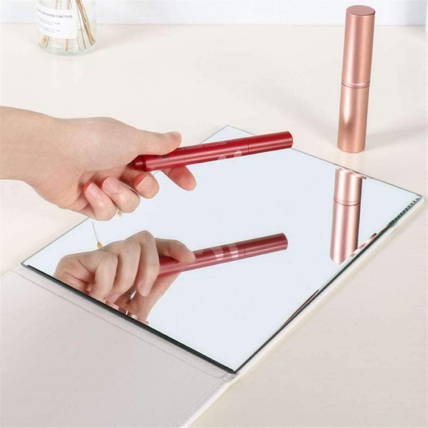 ONICORN® Portable Folding Makeup Mirror with Adjustable Stand - 360° Rotation Vanity Mirror for Bathroom, Shower & Shaving - White Rectangular Tabletop Mirror for Home & Travel Use