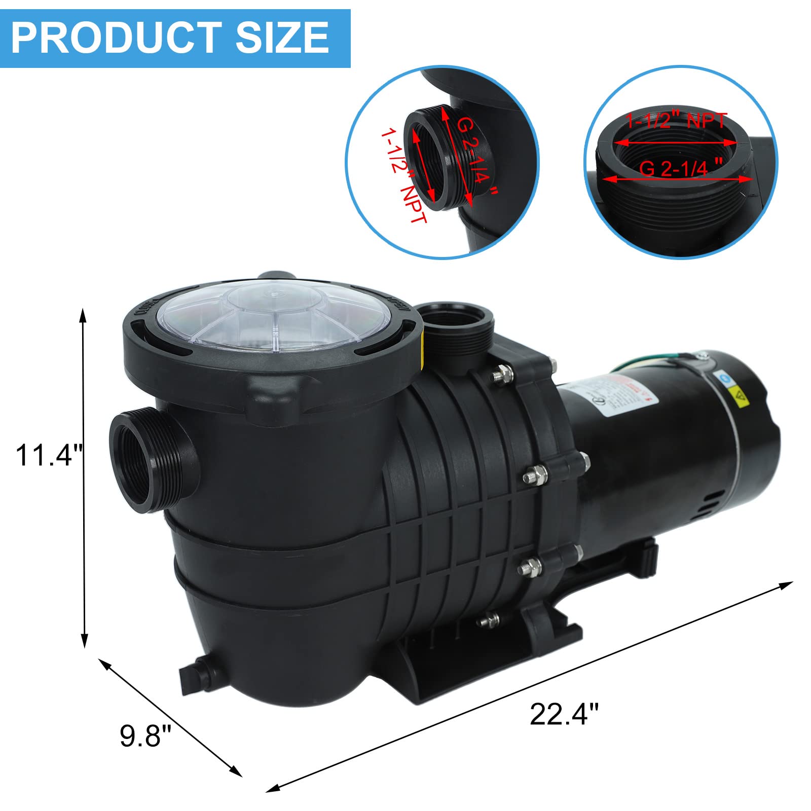 2.0 HP In-Ground & Above-Ground Swimming Pool Pump - 110V 6600GPH Single Speed Water Pump with Filter Basket | Ideal for Pool Maintenance, Water Circulation & Filtration in Backyard Pools