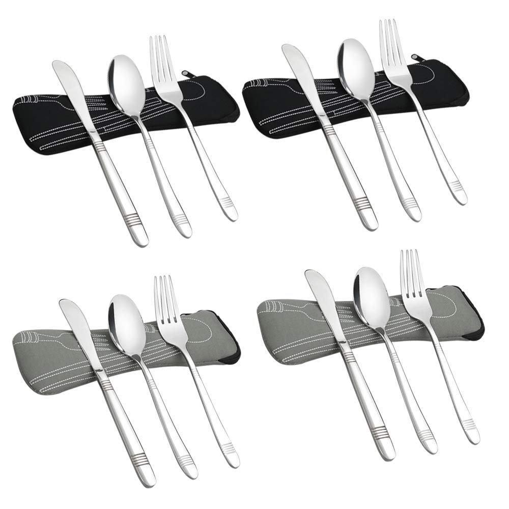 Begale 4-Piece Stainless Steel Camping Flatware Set - Durable Travel Cutlery Kit with Knife, Fork & Spoon in Portable Case | Perfect for Outdoor Adventures, Picnics, Hiking & College Dorm Life