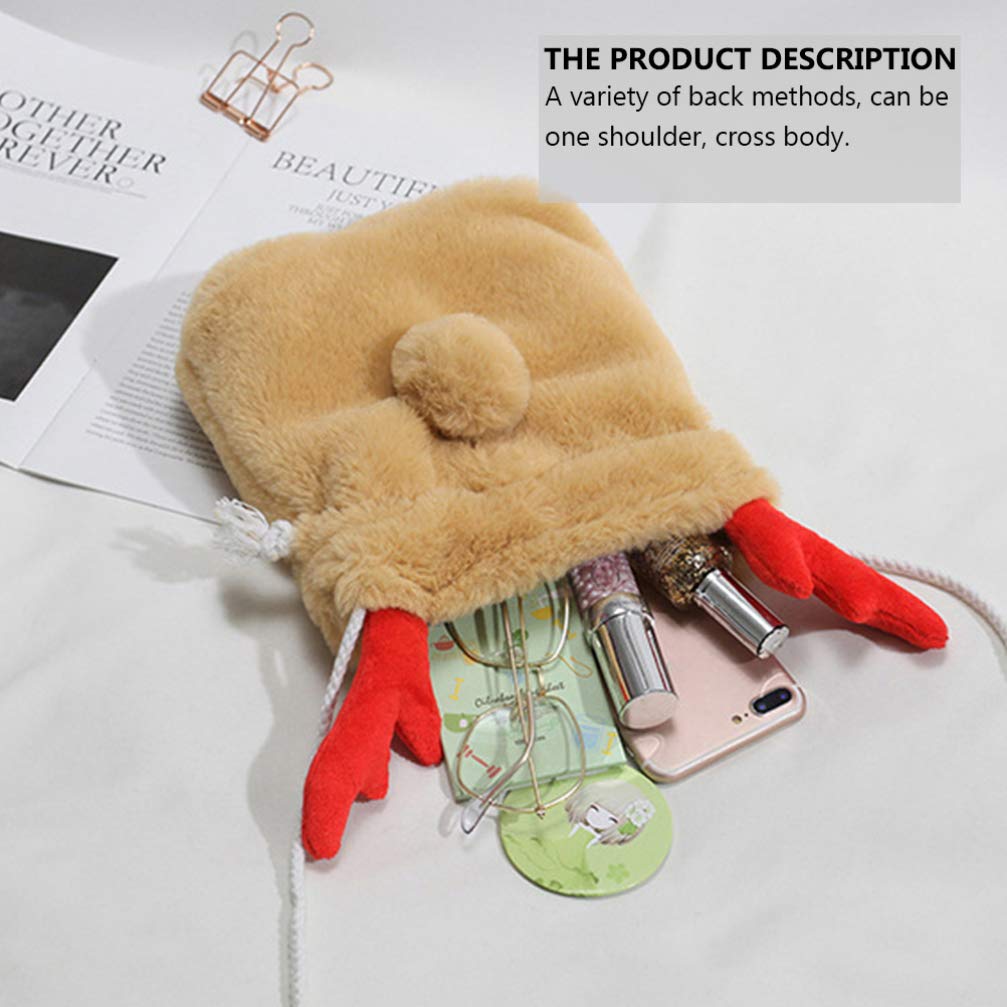Trendy Faux Fur Crossbody Bag with Reindeer Antler Design - Stylish Drawstring Bucket Purse for Women & Girls | Perfect for Winter Outfits, Holiday Parties & Casual Daily Use