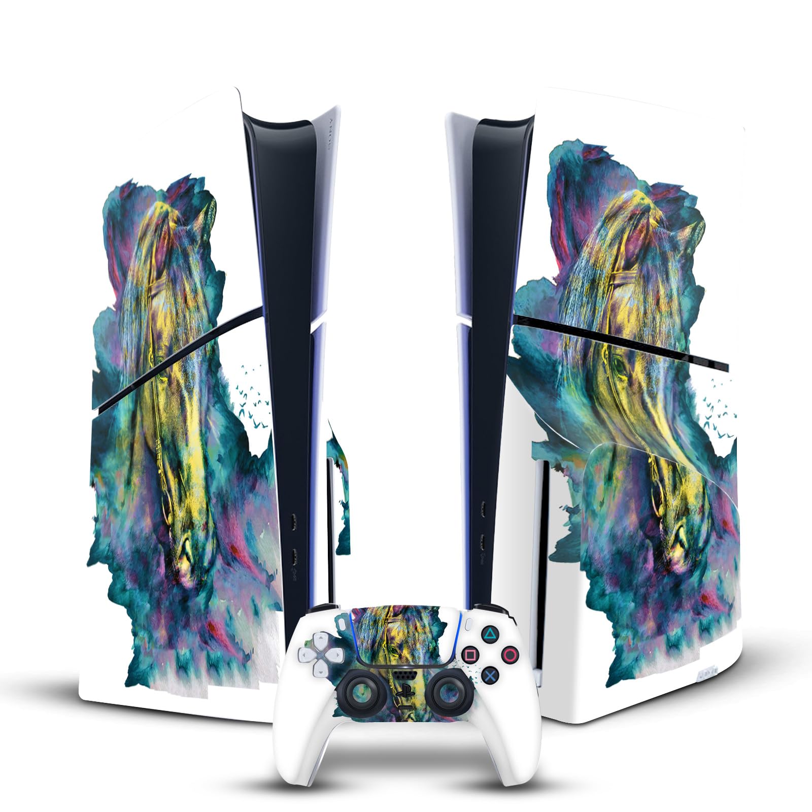 Official Head Case Designs Riza Peker Horse Art Vinyl Sticker for Sony PlayStation 5 PS5 Slim/PRO Disc Edition Console & DualSense Controller - Durable Gaming Skin Decal for Customization & Protection - Perfect for Gamers, Collectors & Home Entertainment Setup
