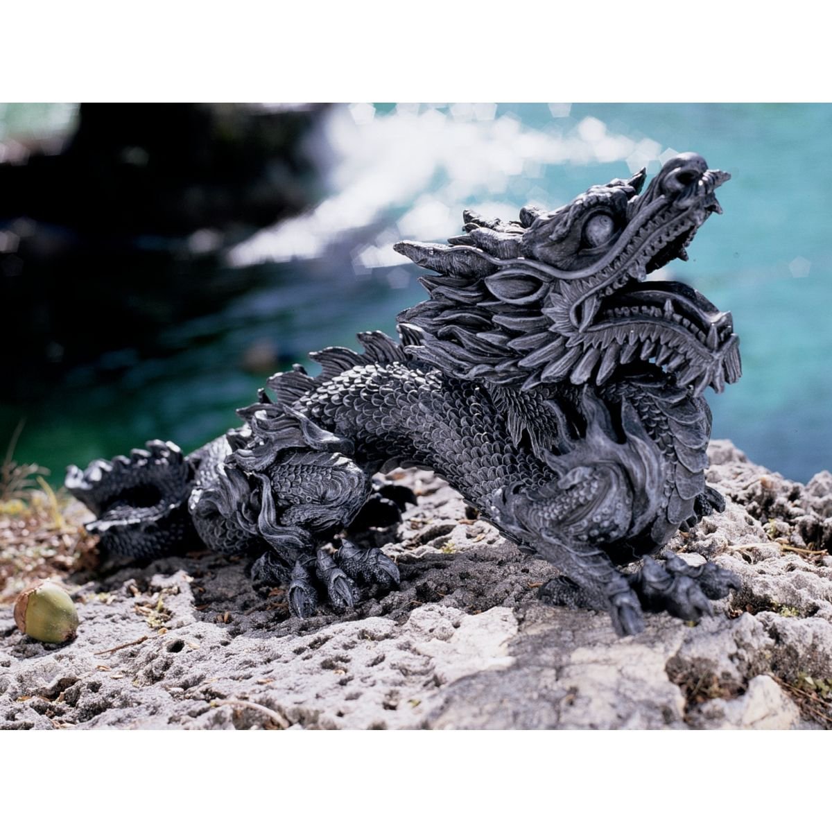 Design Toscano 27 Inch Benevolent Dragon Asian Garden Statue - Handcrafted Resin with Gray Stone Finish - Perfect for Zen Gardens, Outdoor Decor & Feng Shui Landscaping