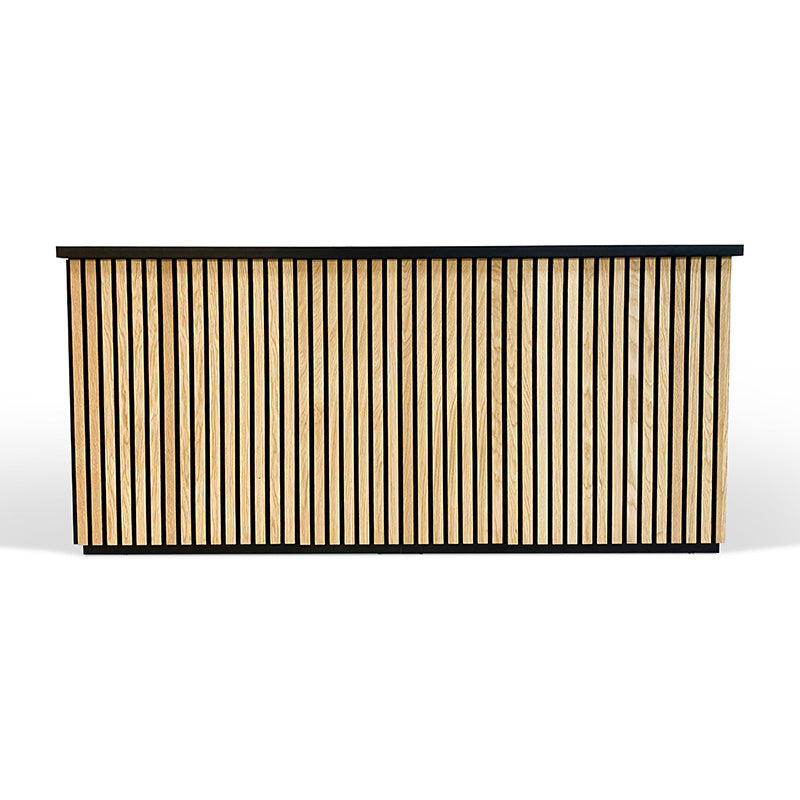 KENTO 240cm Modern Reception Desk with Timber Slat Acoustic Design in Black & Oak Finish - Perfect for Office Lobby, Hotel Front Desk, and Corporate Waiting Areas