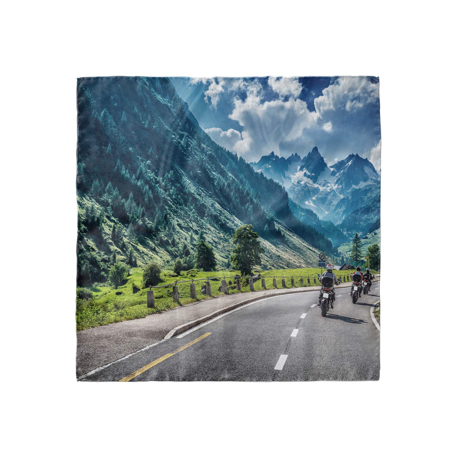 Ambesonne Landscape Hair Scarf - Motorcyclist on Road Head Wrap for Women, Stylish Bandana for Cycling, Motorcycle Riding & Outdoor Activities