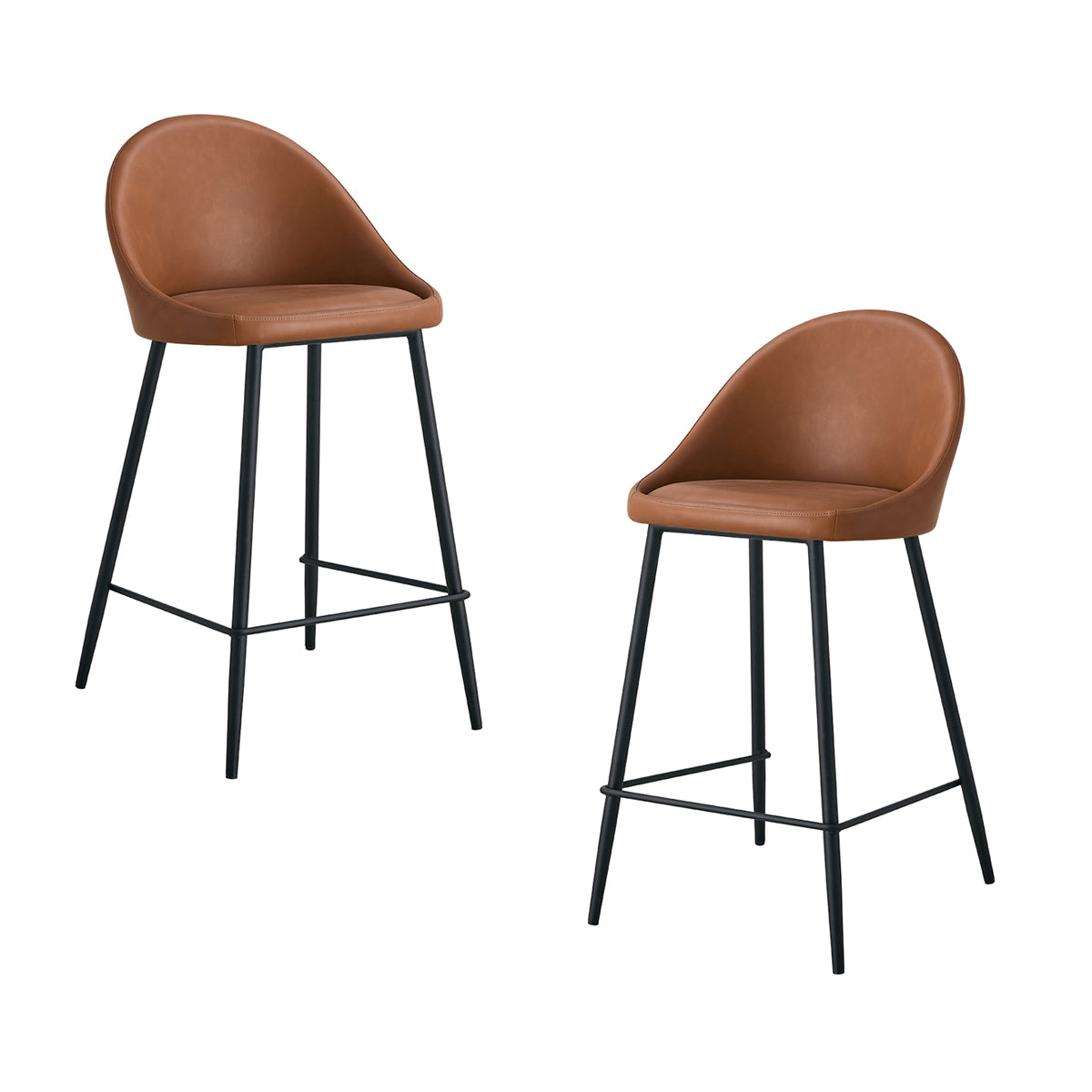 Premium Leo Leatherette Bar Stools (Set of 2) - Modern PU Leather Counter Height Stools for Kitchen Island, Breakfast Bar & Home Decor