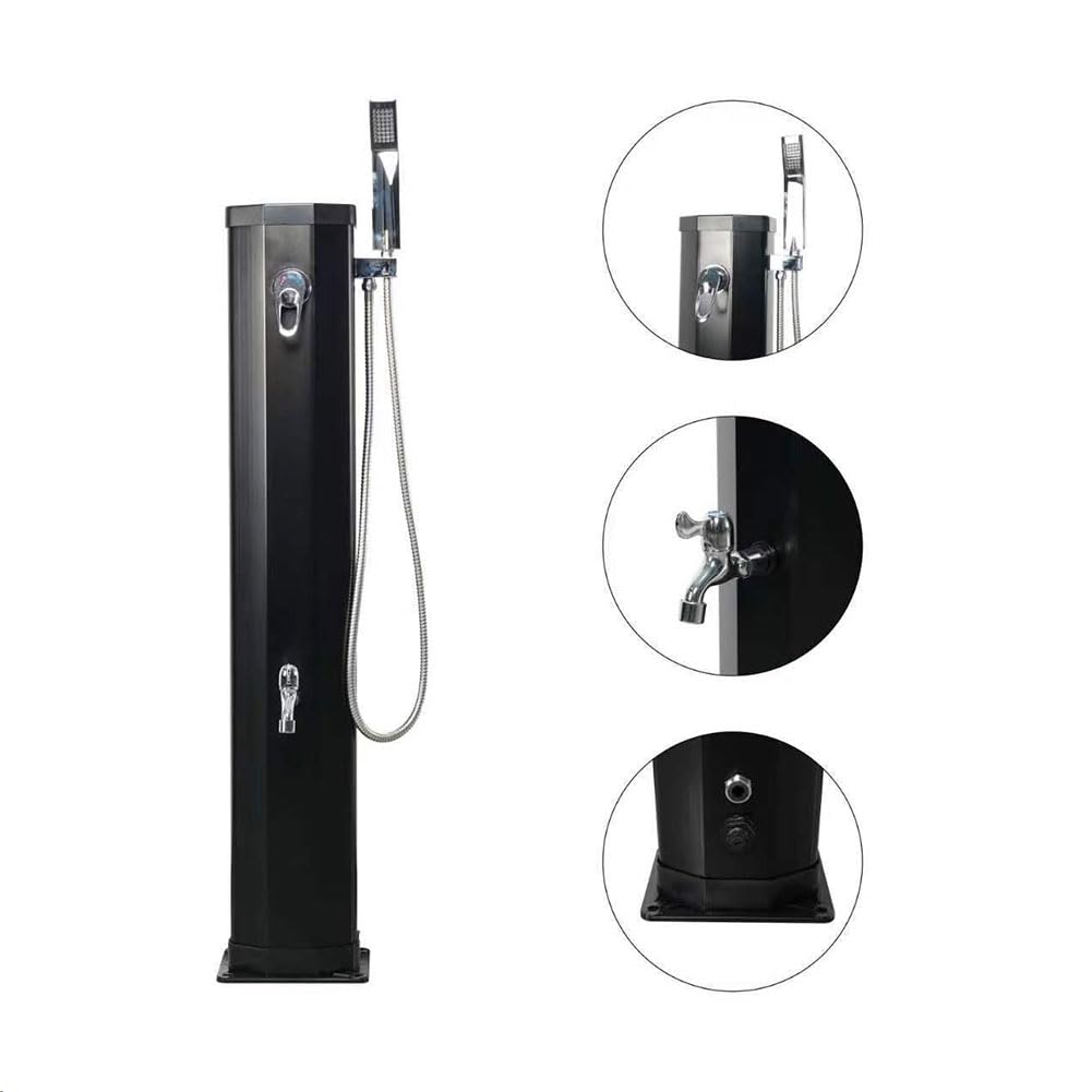 9.3 Gallon Solar Outdoor Shower with Adjustable Shower Head - 7.2Ft Portable Camping Shower with Handheld Sprayer & Foot Tap - Perfect for Poolside, Backyard, Beach, RV, Camping and Outdoor Adventures (Black)