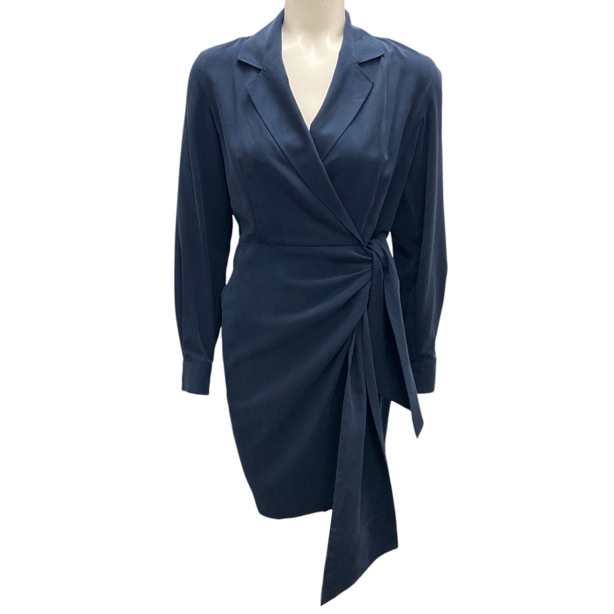 Max Mara Navy Blue James Silk Wrap Dress for Women - Elegant Evening & Cocktail Party Wear - Perfect for Weddings, Date Nights & Special Occasions