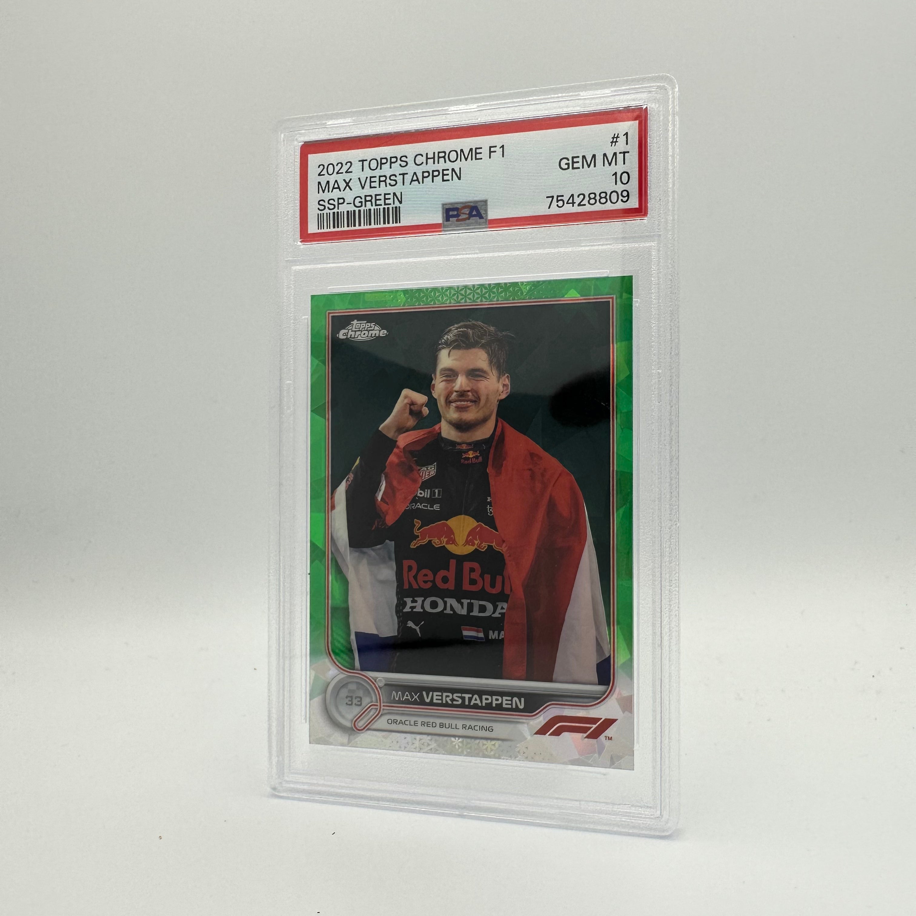 PSA 10 Graded 11/75 Max Verstappen #1 Sapphire Edition SSP Green - Rare Collectible Trading Card for F1 Fans and Sports Memorabilia Enthusiasts