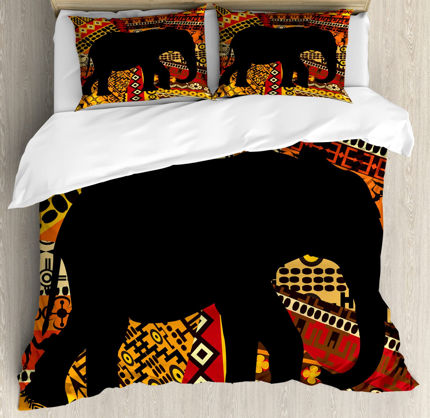 Ambesonne Animal Print Duvet Cover Set - King Size 2-Pack with 2 Duvet Covers & 4 Pillowcases, Brown and Black Silhouette Animal Theme Textured Pattern Bedding | Perfect for Jungle Safari Nursery, Kids Room Decor or Wildlife Themed Bedroom