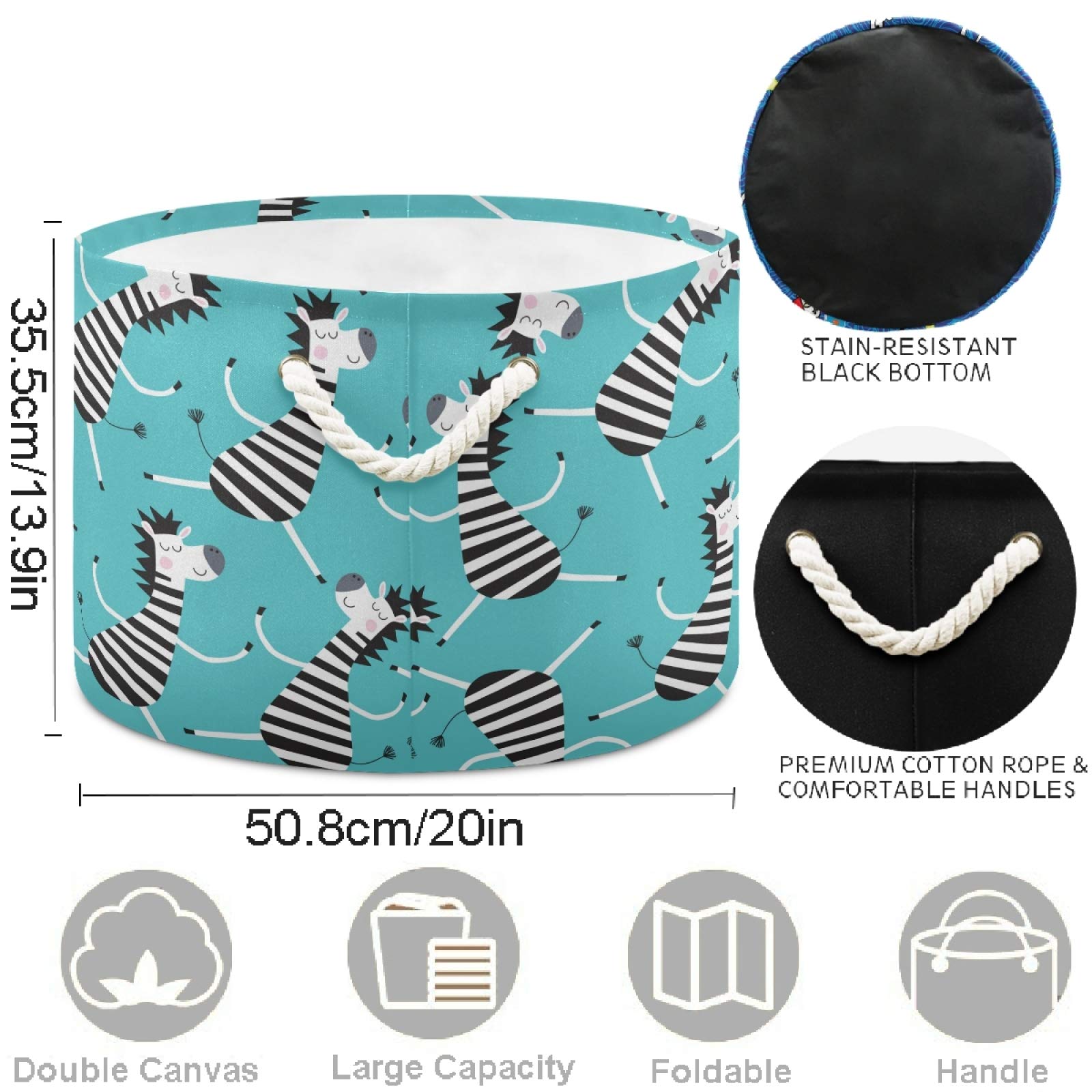 Visesunny Cartoon Zebra Storage Basket - Waterproof Canvas Fabric Toy Organizer Bin, Nursery Hamper & Laundry Basket for Kids Room, Playroom, Shelves - Perfect for Toy Storage, Baby Clothes & Gift Organization