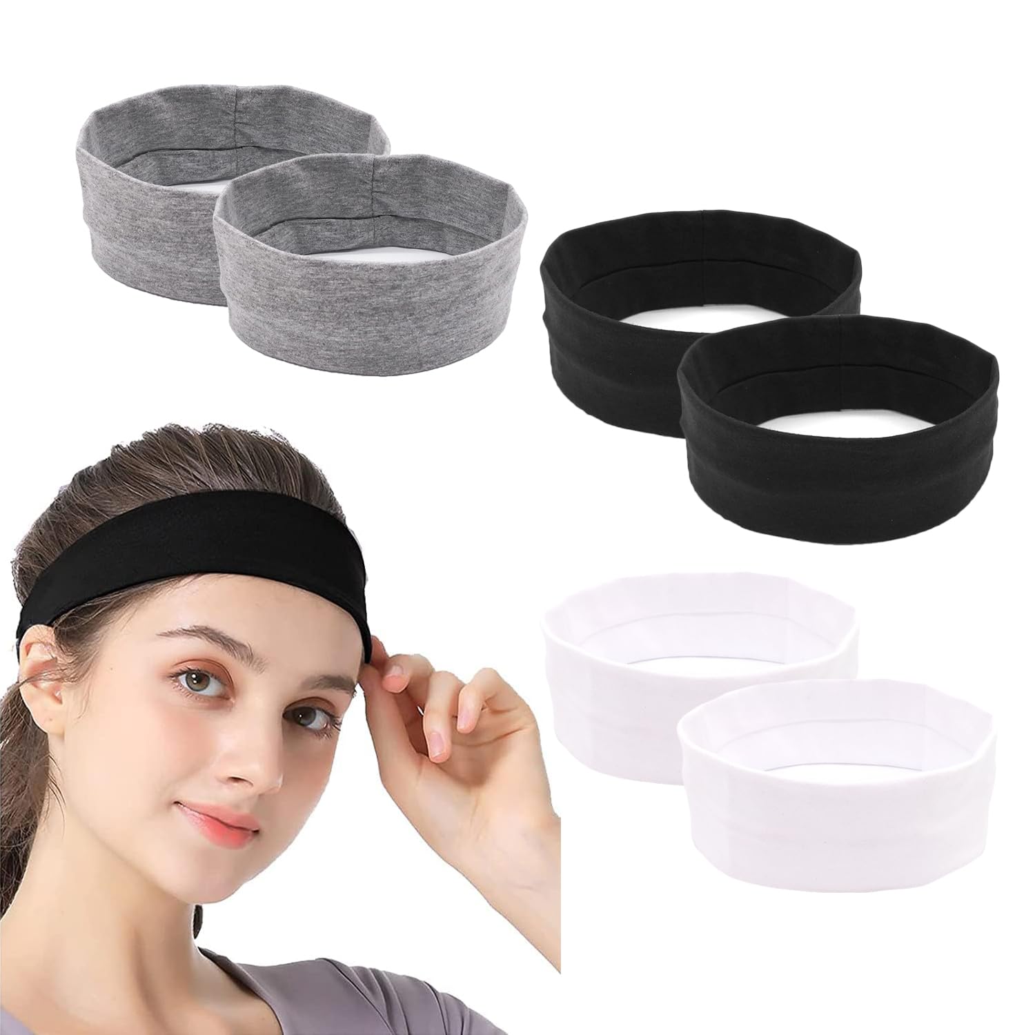 6Pcs Women's Cotton Elastic Sports Headbands - Non-Slip Soft Fabric Hair Bands for Workout, Running, Gym & Yoga | Perfect for Short Hair & Active Lifestyles