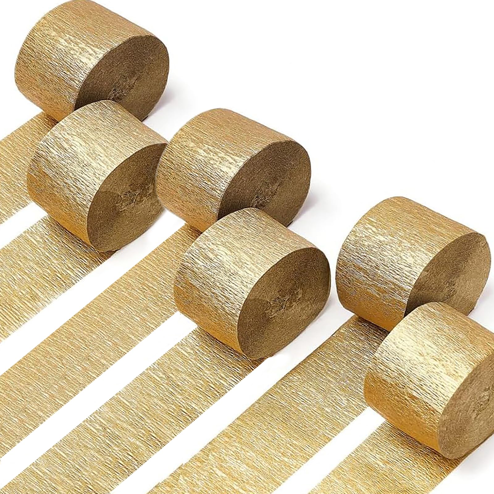 6 Rolls 492ft Crepe Paper Streamers - Golden Party Decorations (1.8