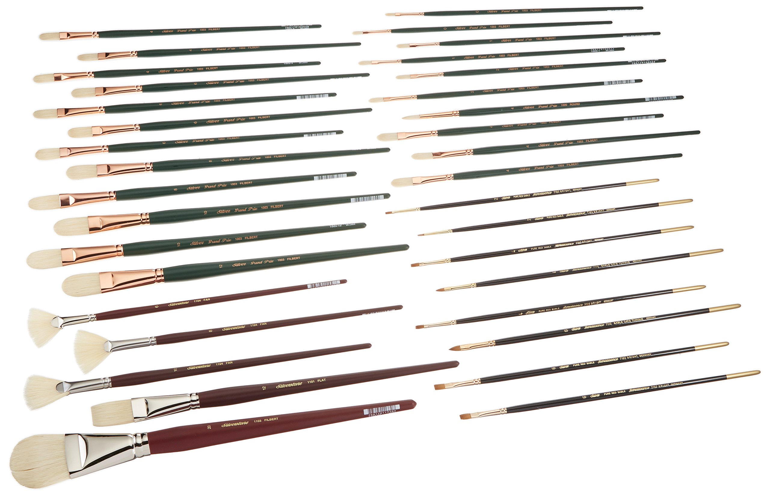 Michael Shane Neal Bravura Pro Long 35-Piece Professional Art Brush Set for Oil, Acrylic & Watercolor Painting - Perfect for Artists, Students & Hobbyists