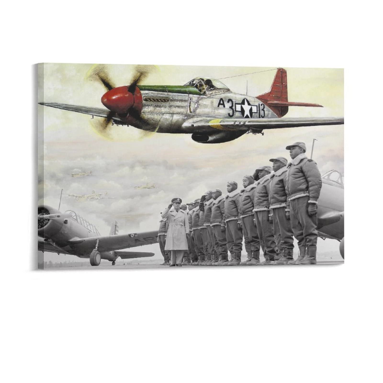 Vintage Tuskegee Airmen WW2 Military Canvas Wall Art - 16x24 Inch Historical Aviation Poster for Home & Office Decor - Perfect for Living Room, Bedroom, Man Cave & Military History Enthusiast Gifts