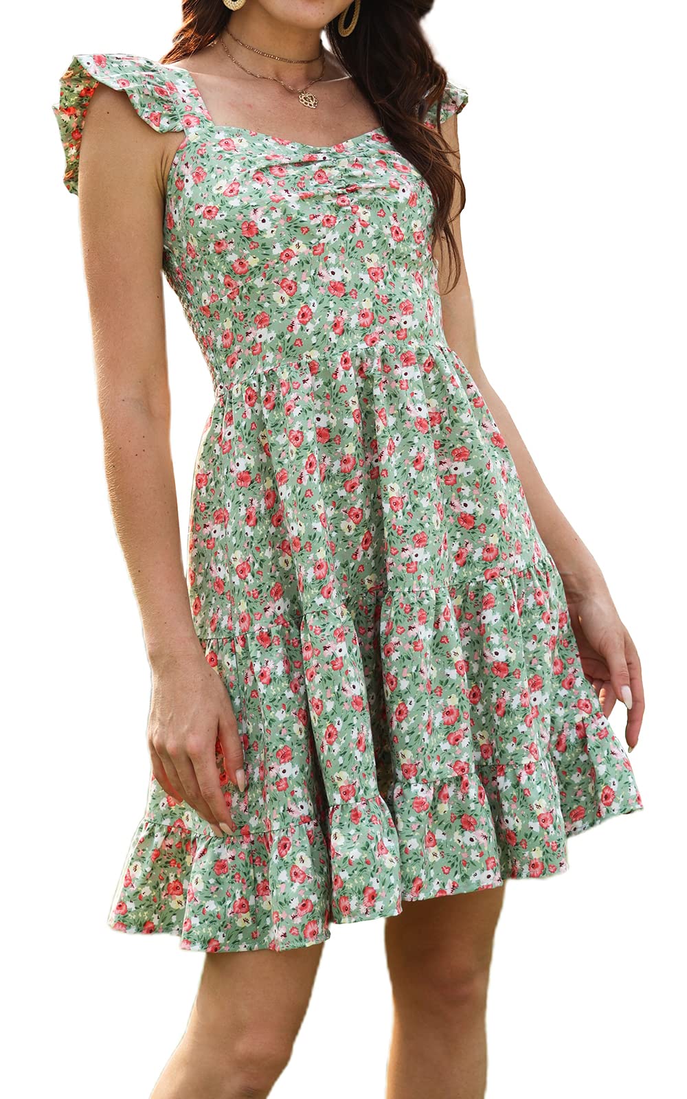 PRETTYGARDEN Women's Floral Boho Summer Dress - Ruffle Strap Tiered Mini A-Line Sundress for Beach, Vacation & Casual Outings | Lightweight & Comfortable