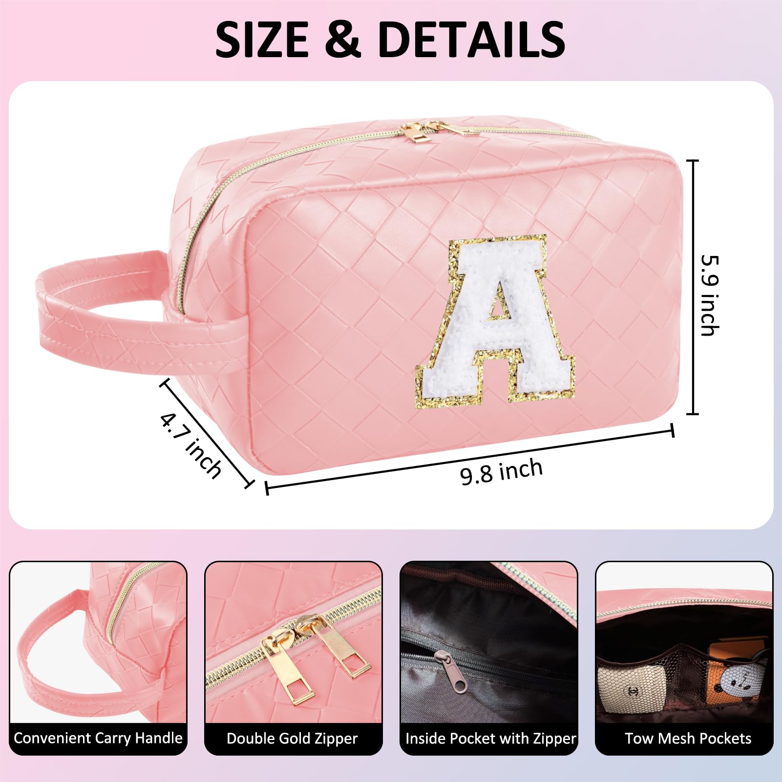 Personalized Monogram Makeup Bag for Women - Travel Cosmetic Organizer with Detachable Brush Pouch, Pink G Initial Toiletry Bag - Perfect for Birthdays, Valentine's Day Gifts & On-the-Go Beauty Essentials