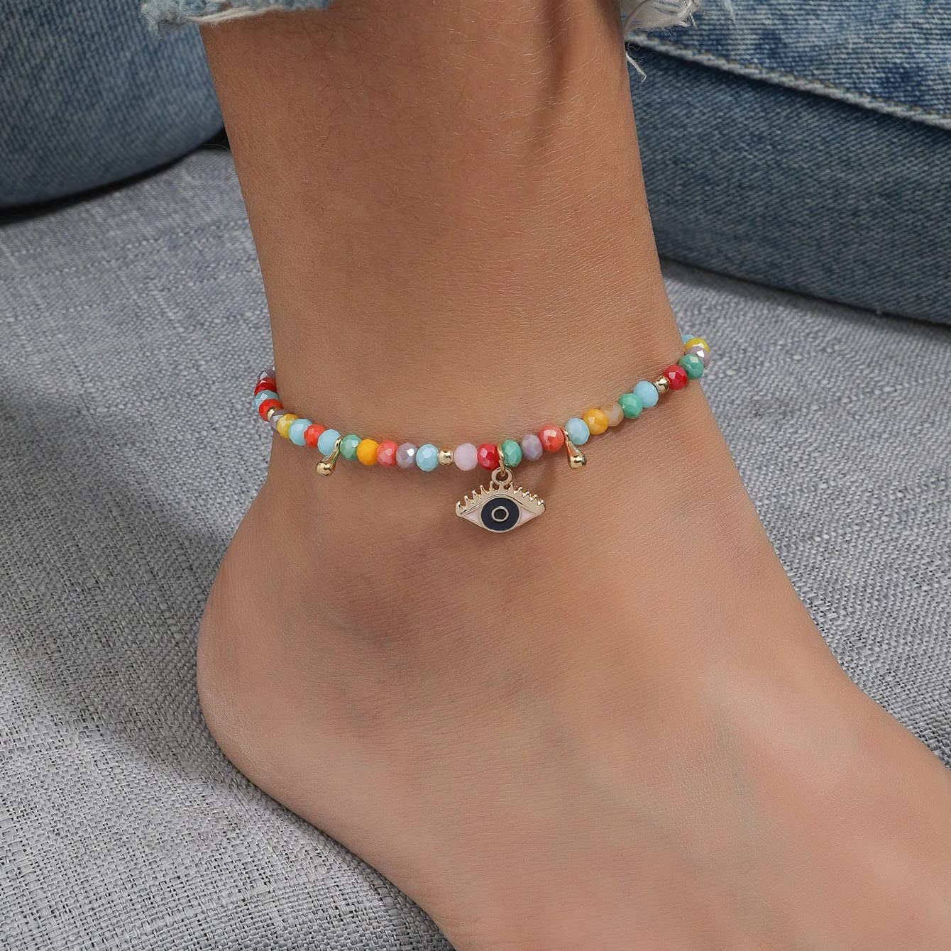 Taichell Evil Eye Beaded Anklets for Women - Waterproof Boho Beach Ankle Bracelets, Summer Foot Jewelry for Vacation, Pool Party & Festival Accessories